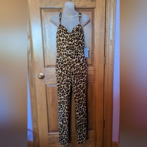 Jennifer Lopez NWT Cheetah Jumpsuit, Size XS, Gold Tone Hardware